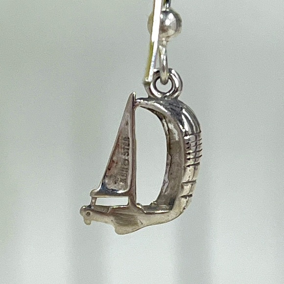 Kabana Brand Native 925 Sterling Silver Stamped Vintage Sailboat Earrings - Picture 6 of 8